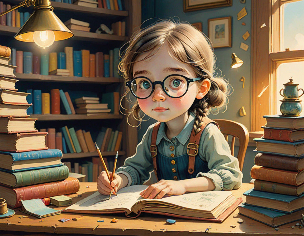 Whimsical Schoolgirl in Warm, Golden Light