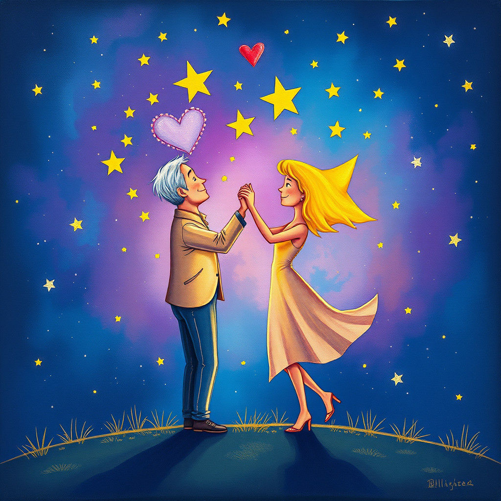 Celestial Dance: A Starry Couple's Whimsical Fantasy