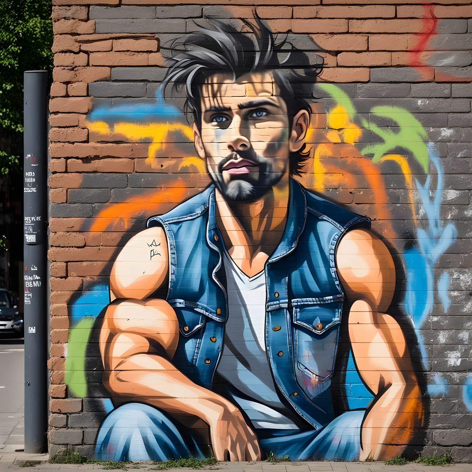 Graffiti Mural of Handsome Man in Berlin