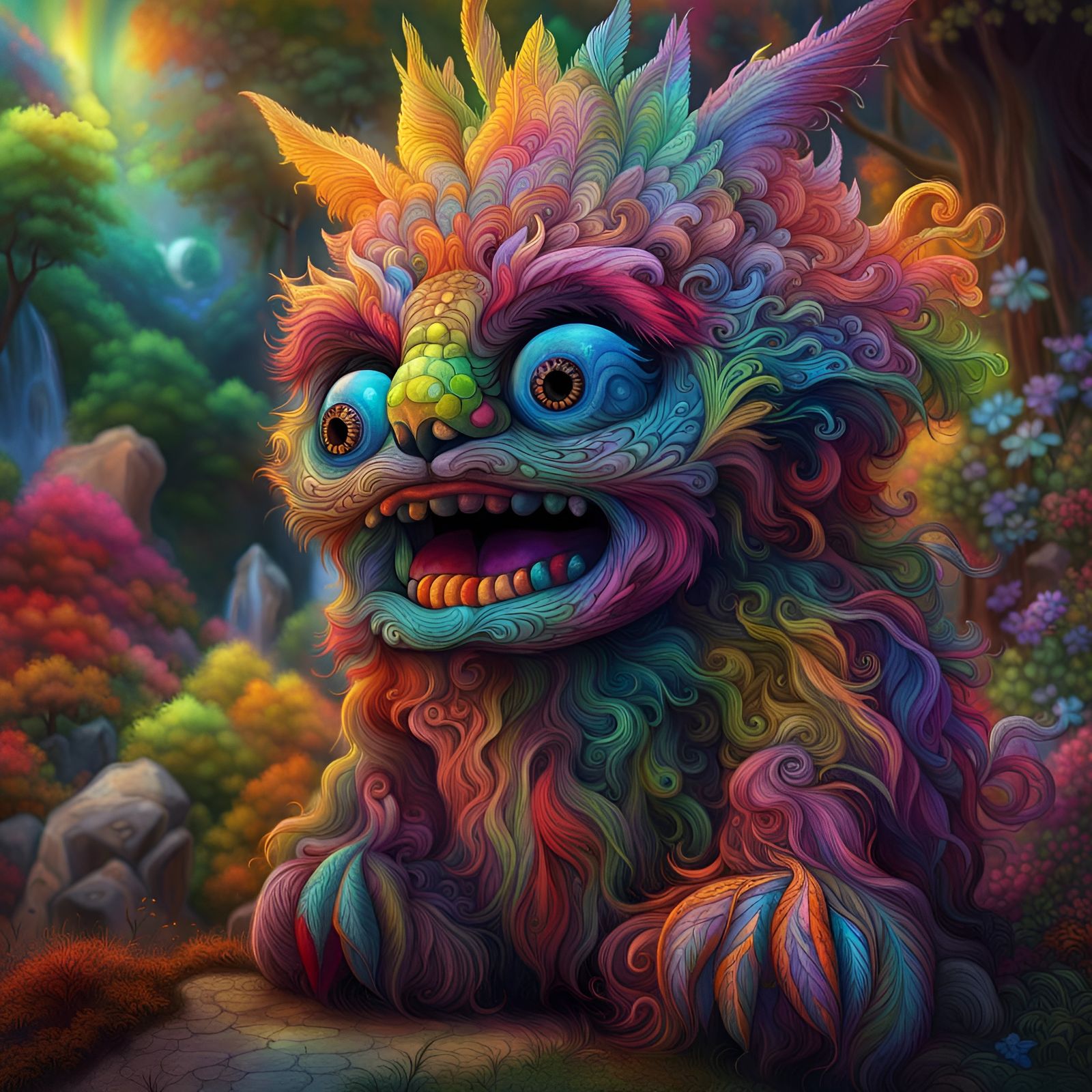 Colorful Monster in Surreal Fairy Tale Woods