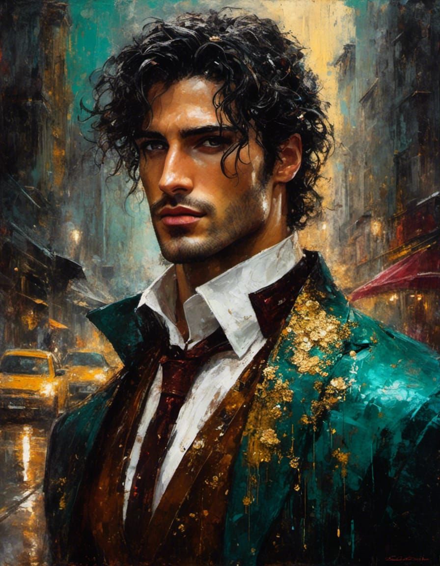 Elegant Man in City Street, Film Noir Style