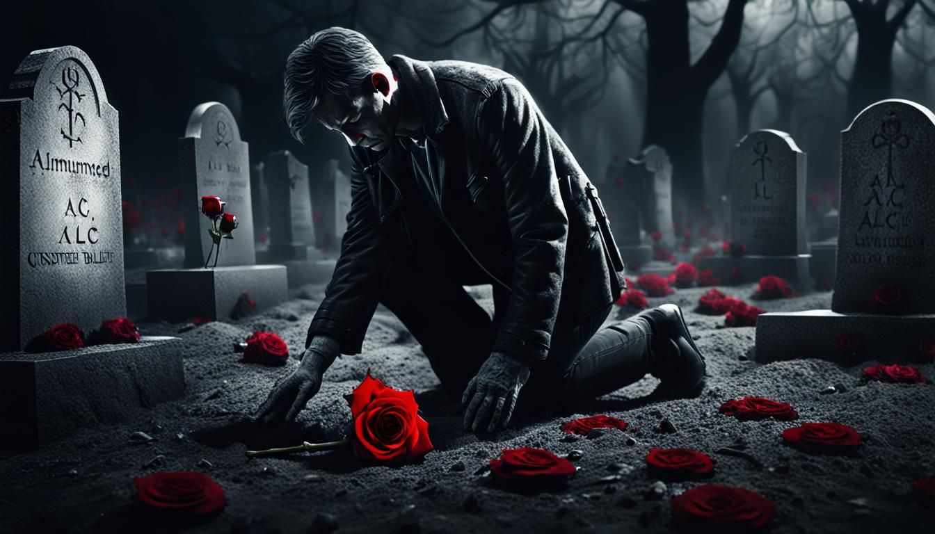 Grief at Graveside: Hyper-Realistic Digital Art