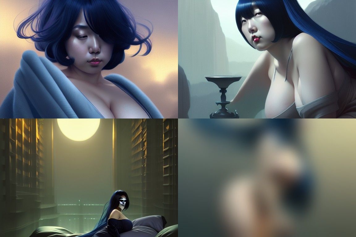 Art Deco Japanese Woman in Velvet, Detailed Matte Painting