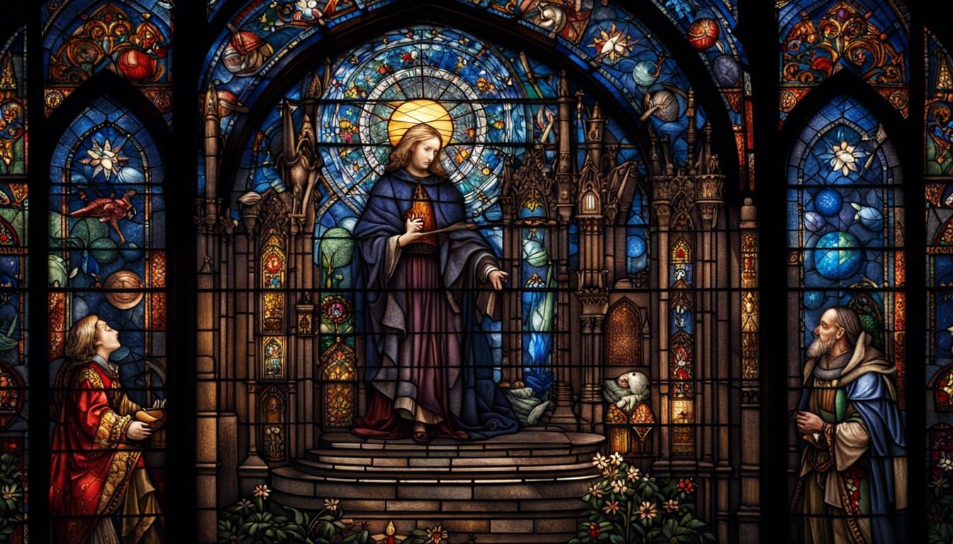 Celestial Stained Glass in Gothic Cathedral