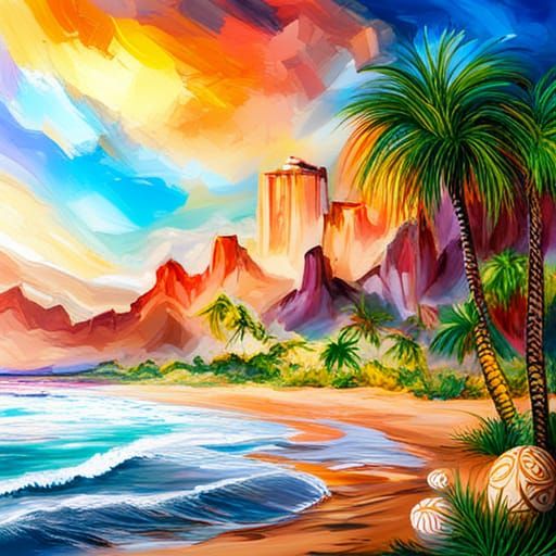 Dream Beach with Palm Trees as Graffiti Art