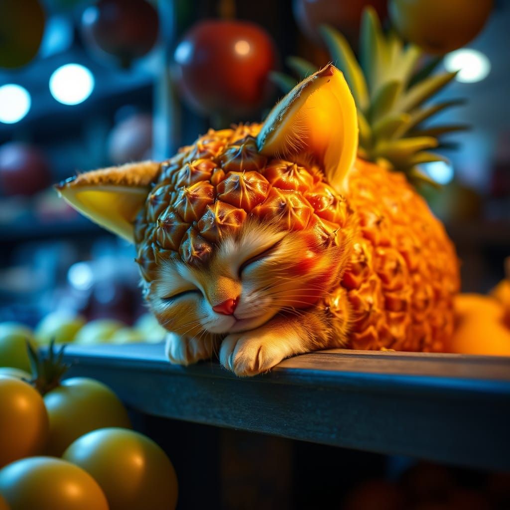 Pineapple Kitten Delight in Fruit Seller Shop