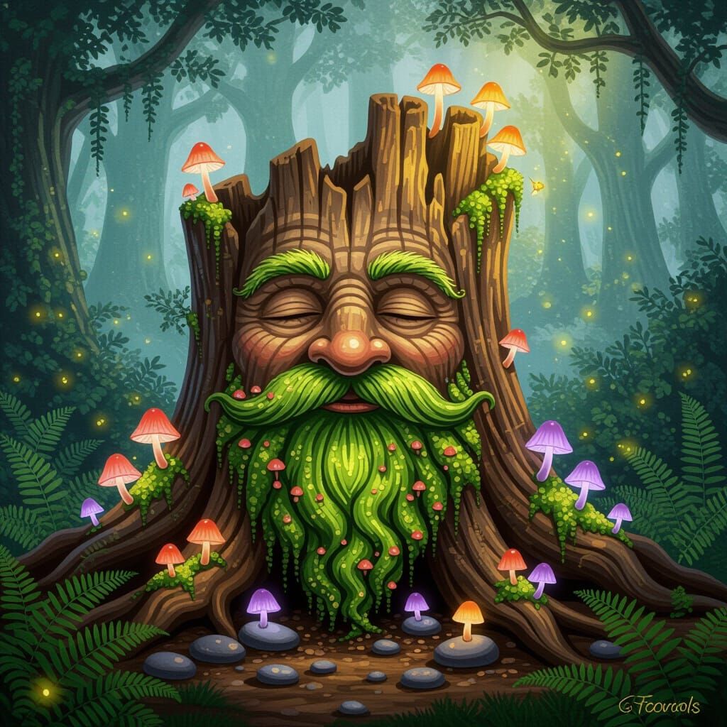 Ancient Tree Stump in Enchanted Forest Glade