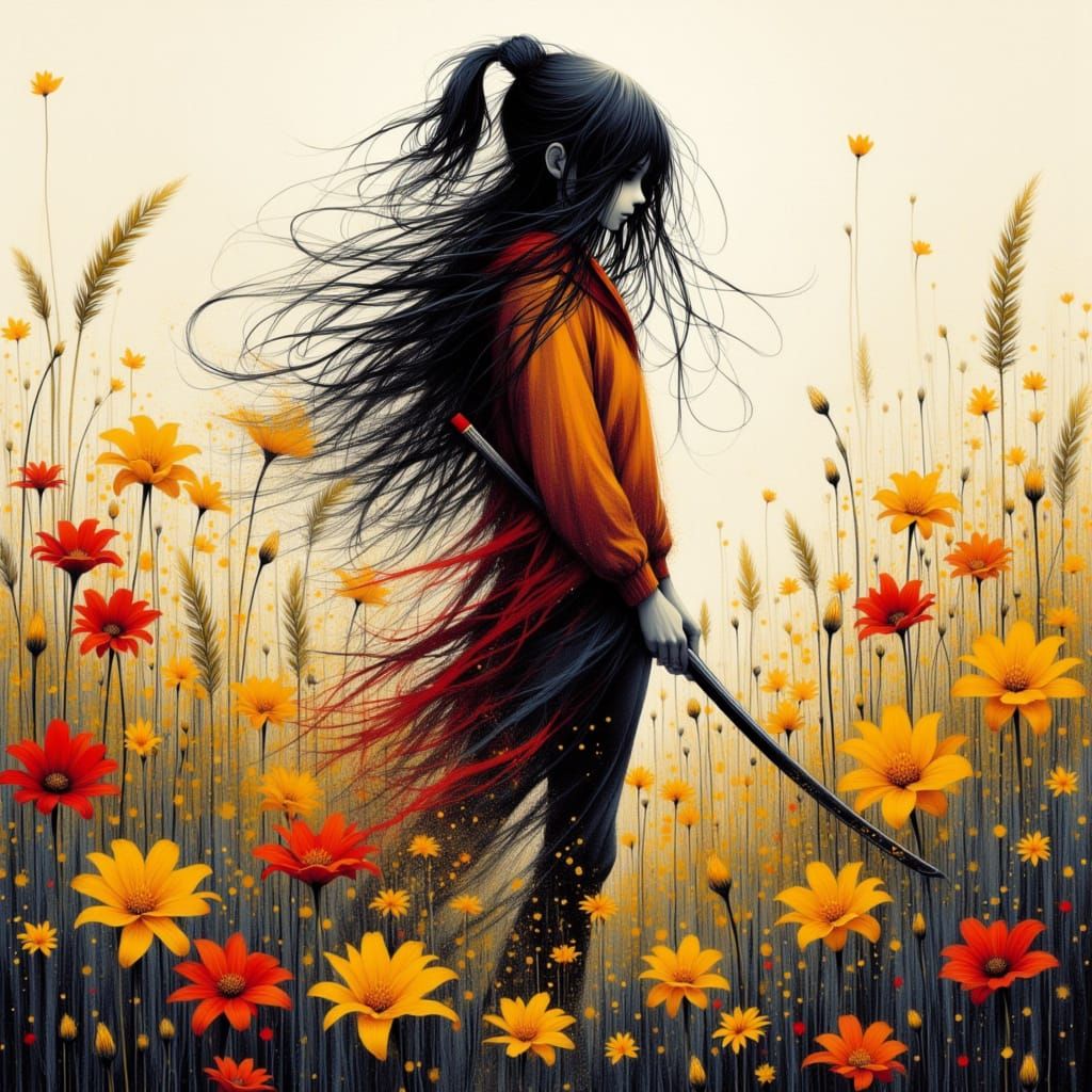 Woman in Flower Garden Wearing Cozy Sweater