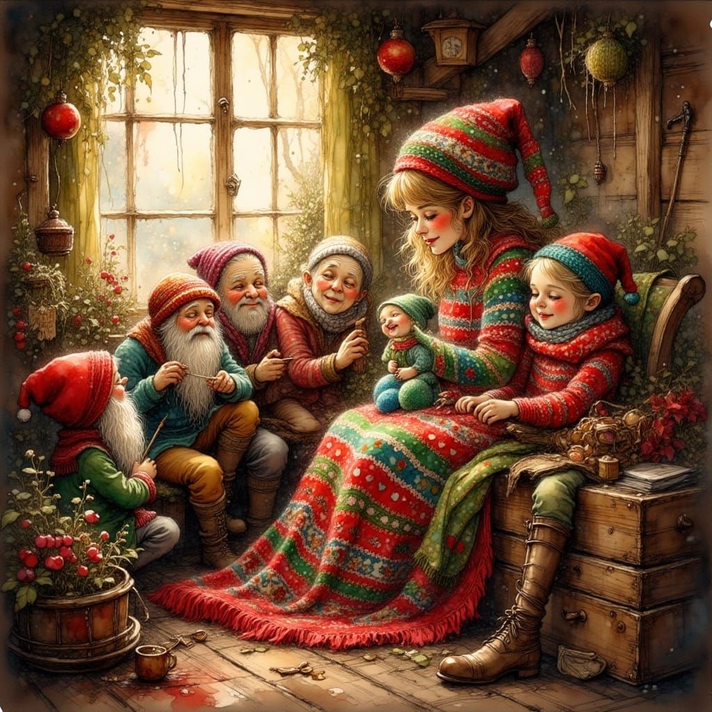 Snow White Knits Ugly Sweaters with Dwarfs in Cozy Cottage