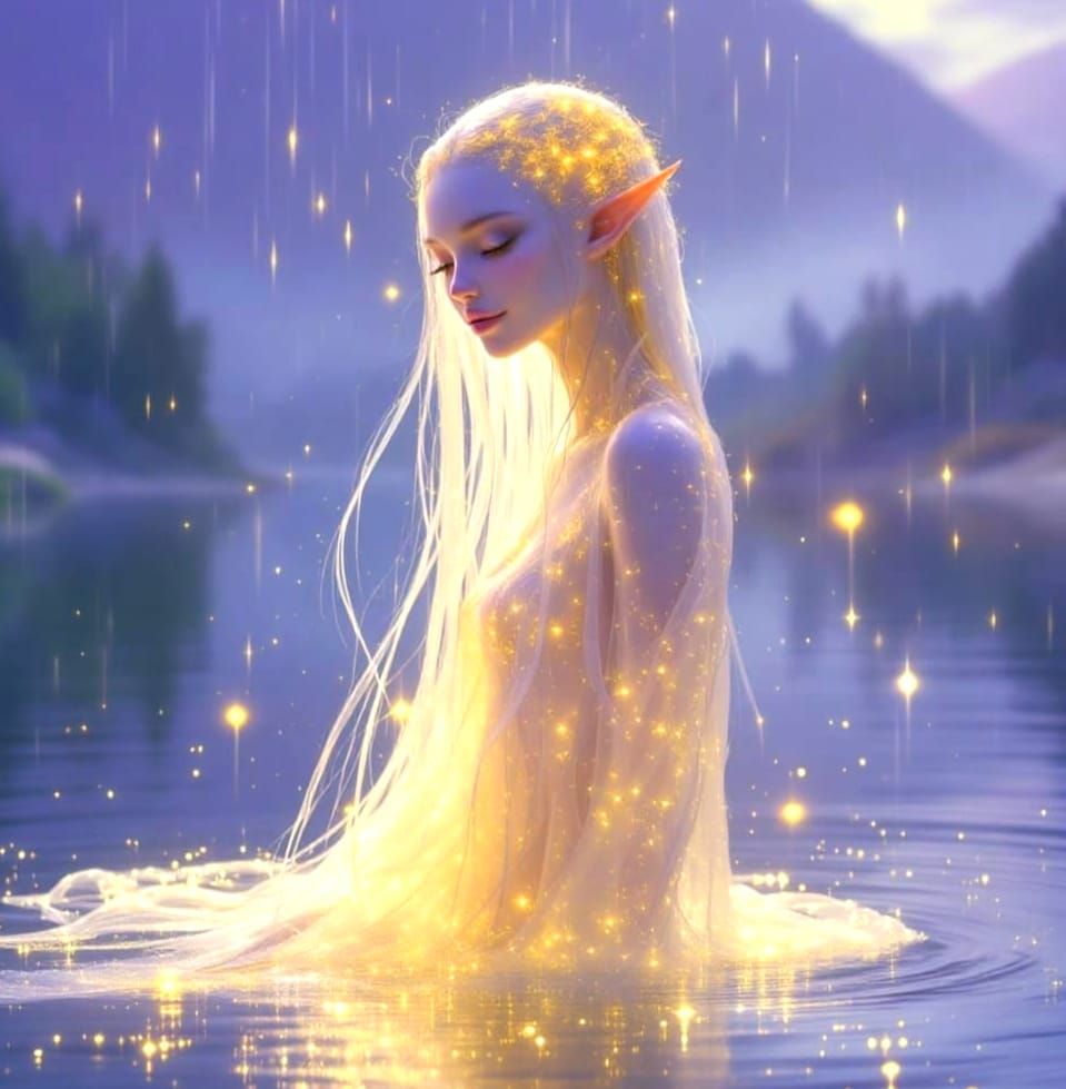 Ethereal Fae Alien Goddess Amidst Heavenly Lake