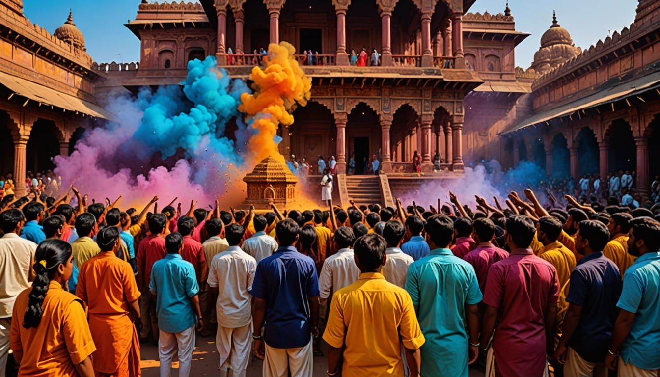 Vibrant Hindu Temple Celebration in Colorful India