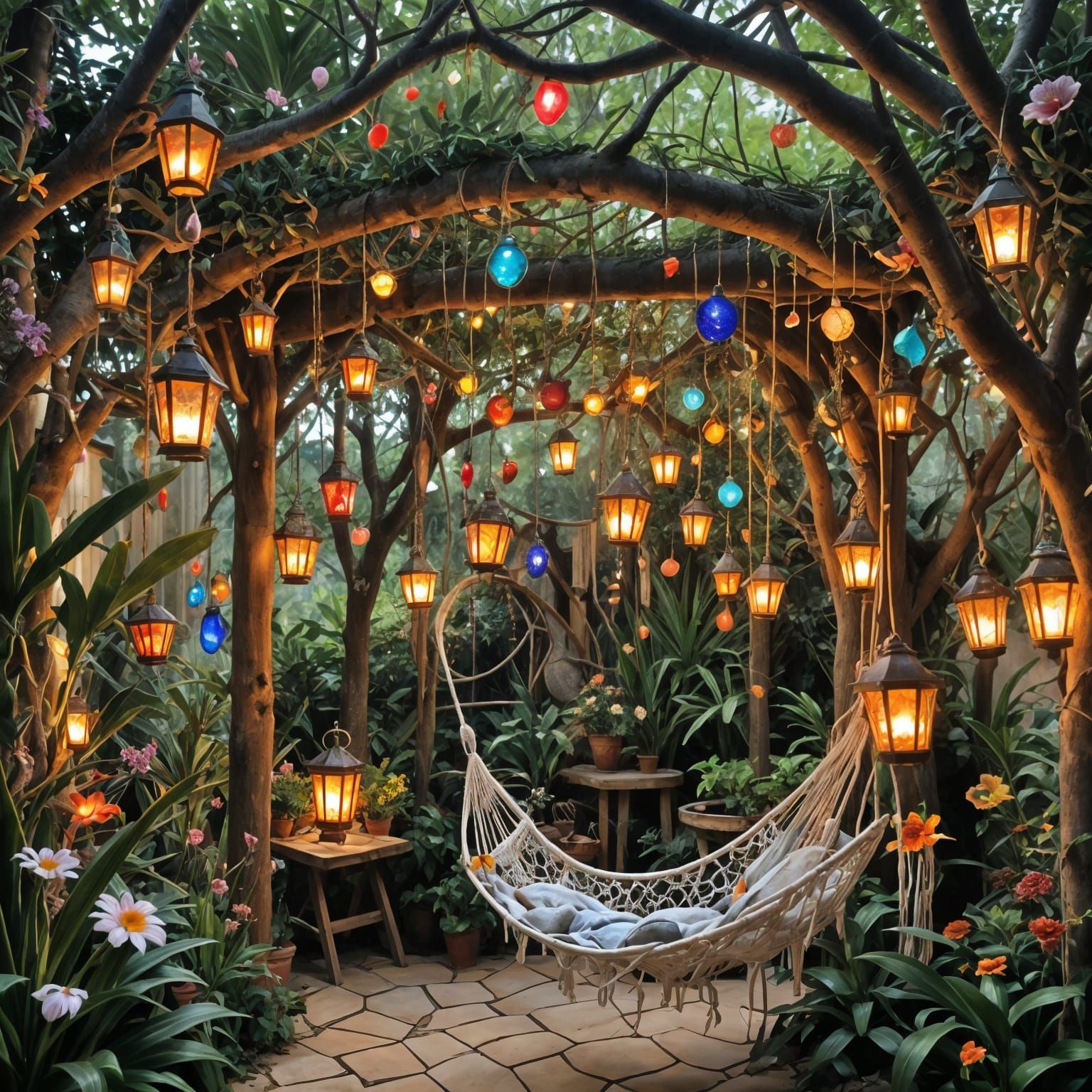 Magical Beachside Garden Oasis in Vibrant Colors