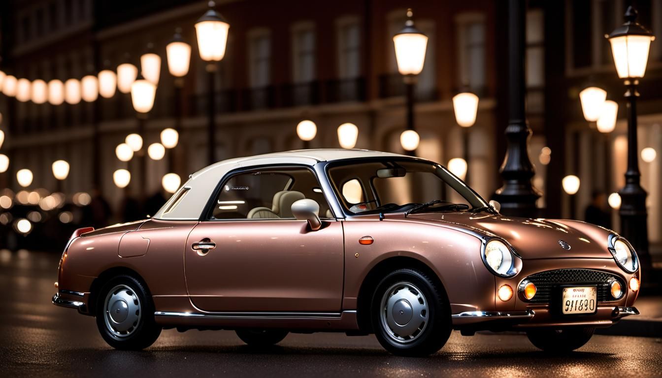 Rose Gold Nissan Figaro on City Street