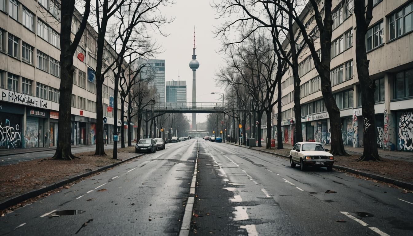 Dystopian Berlin Cityscape in Cinematic Photography Style