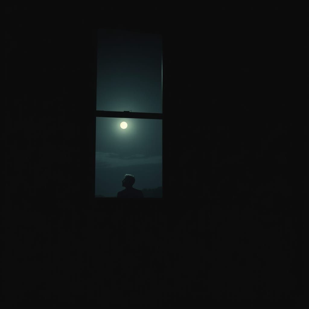 Solitary Figure in Moonlit Room: Poetic Realism