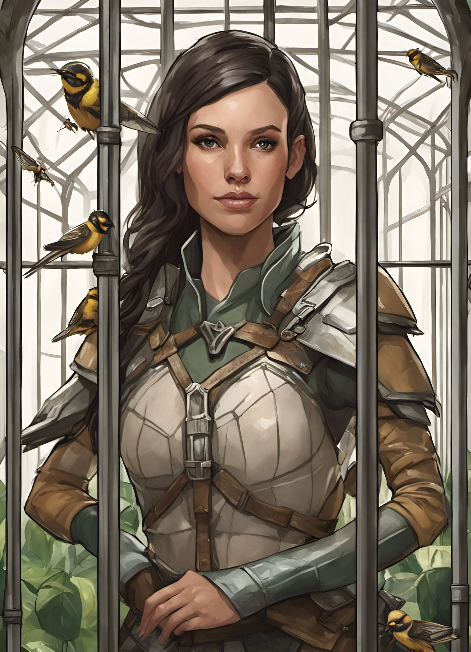 Fantasy Woman and Birdcage in Hyperrealistic D&D Art