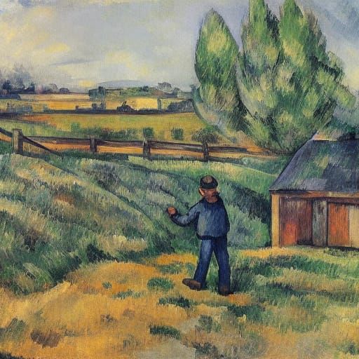 Man Mashing Potatoes on Hay Thinking of Home