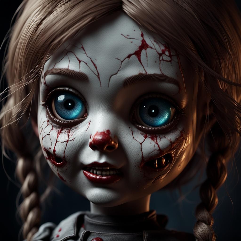 Intricately Detailed Scary Doll Face in 3D