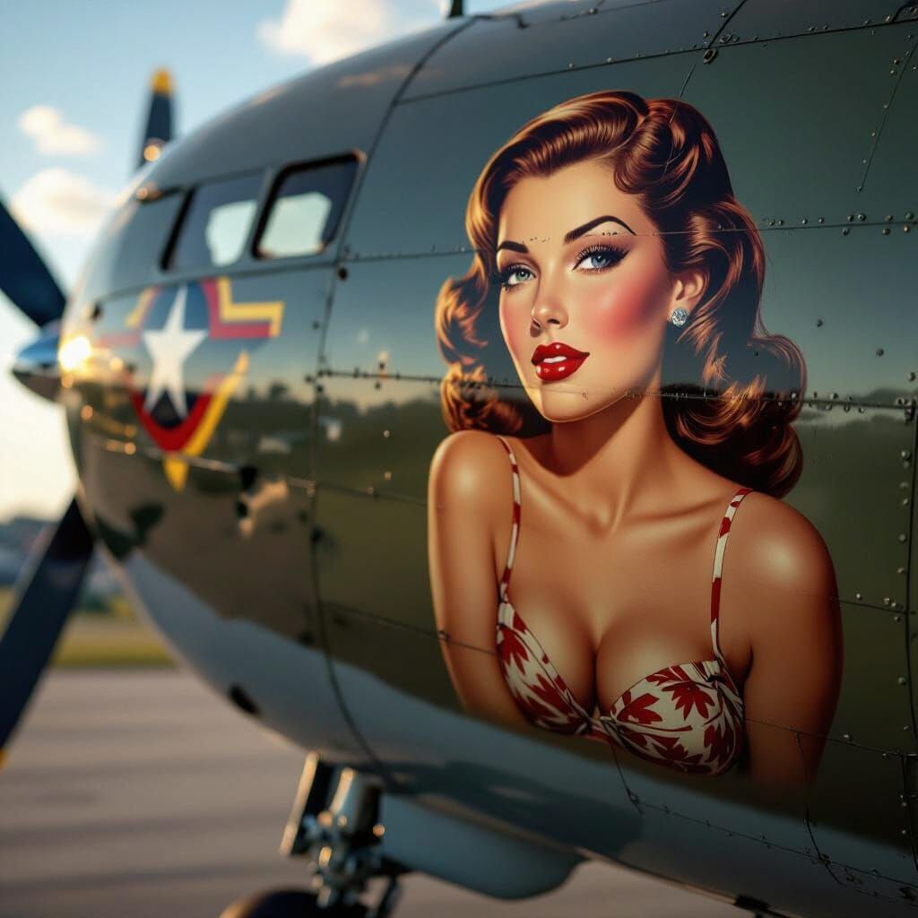 WWII Aircraft Nose Art in Pinup Style