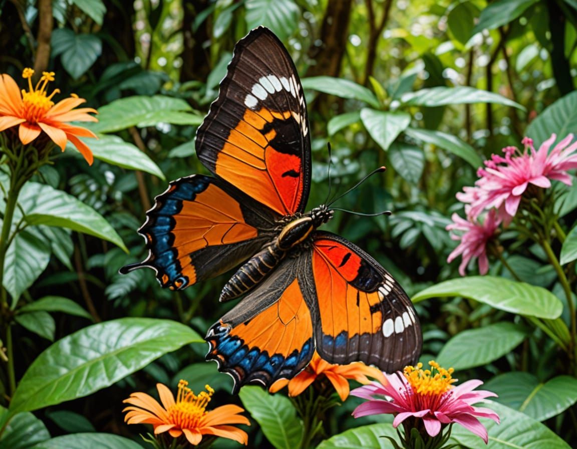 Vibrant Tropical Butterfly Lands on Exotic Flower