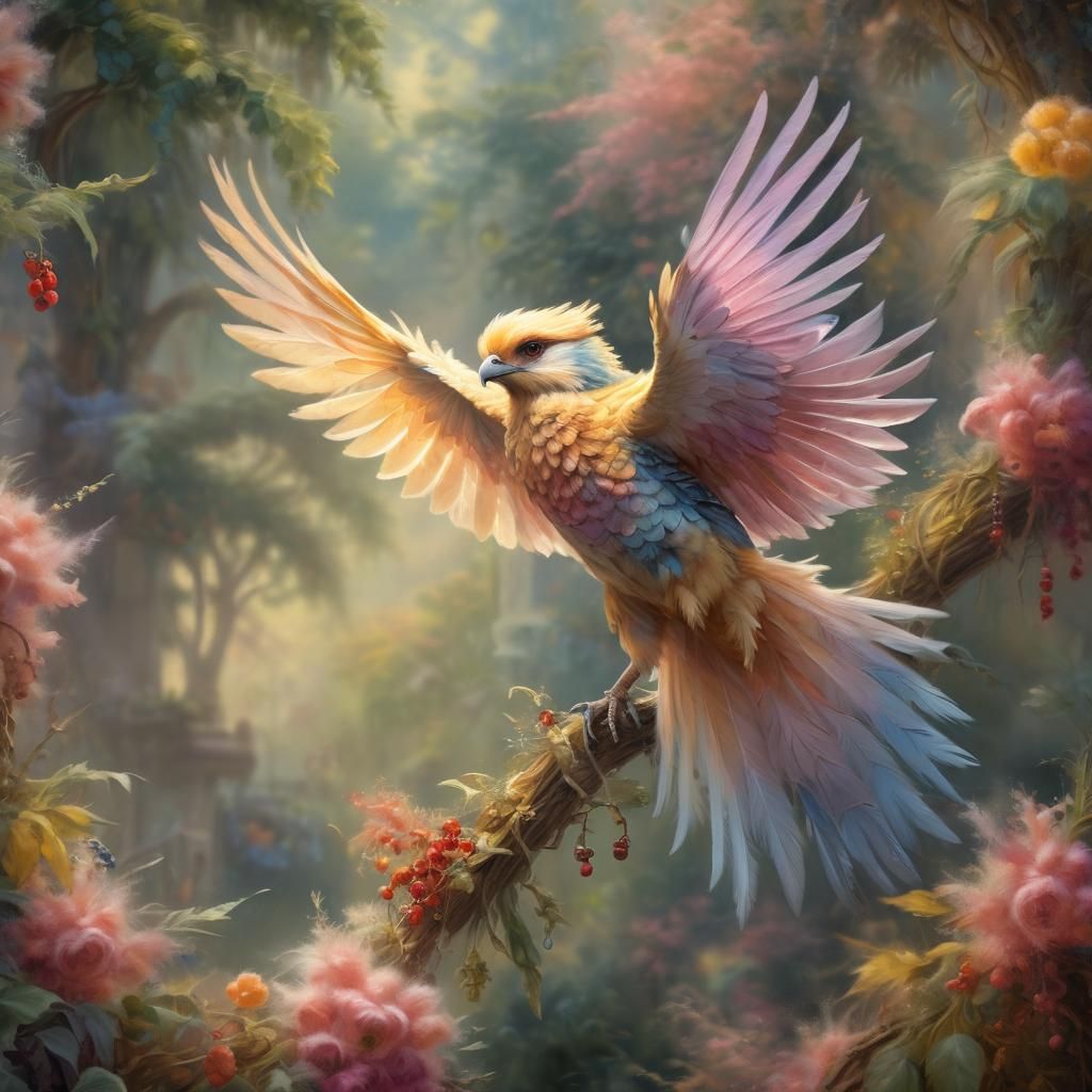 Feathered Creature Soaring: Post-Impressionist Oil Painting