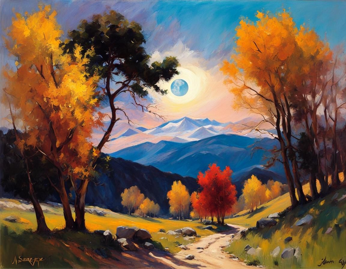 Epic Ash Tree Landscape in Oil Painting Style