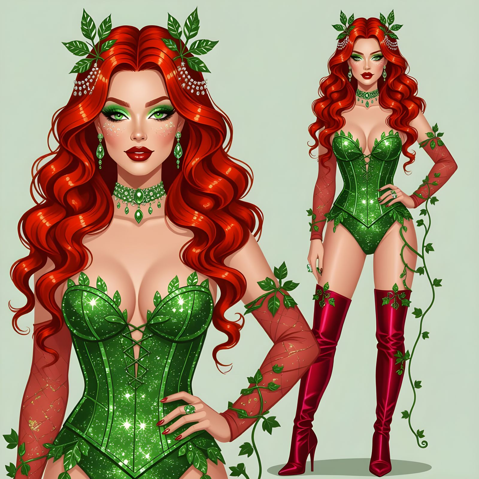 Poison Ivy Transformation With Fiery Red Hair and Emerald Ma...