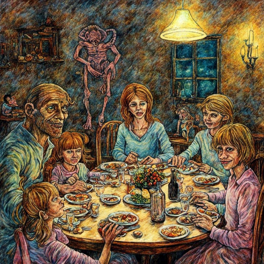 Family Dinner in Van Gogh Style