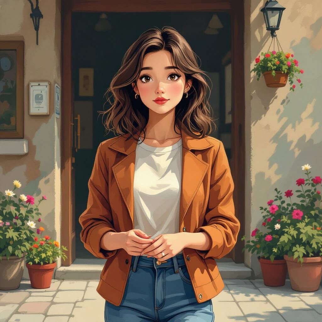 Awkward Young Woman with Masculine Gait, Whimsical Illustrat...