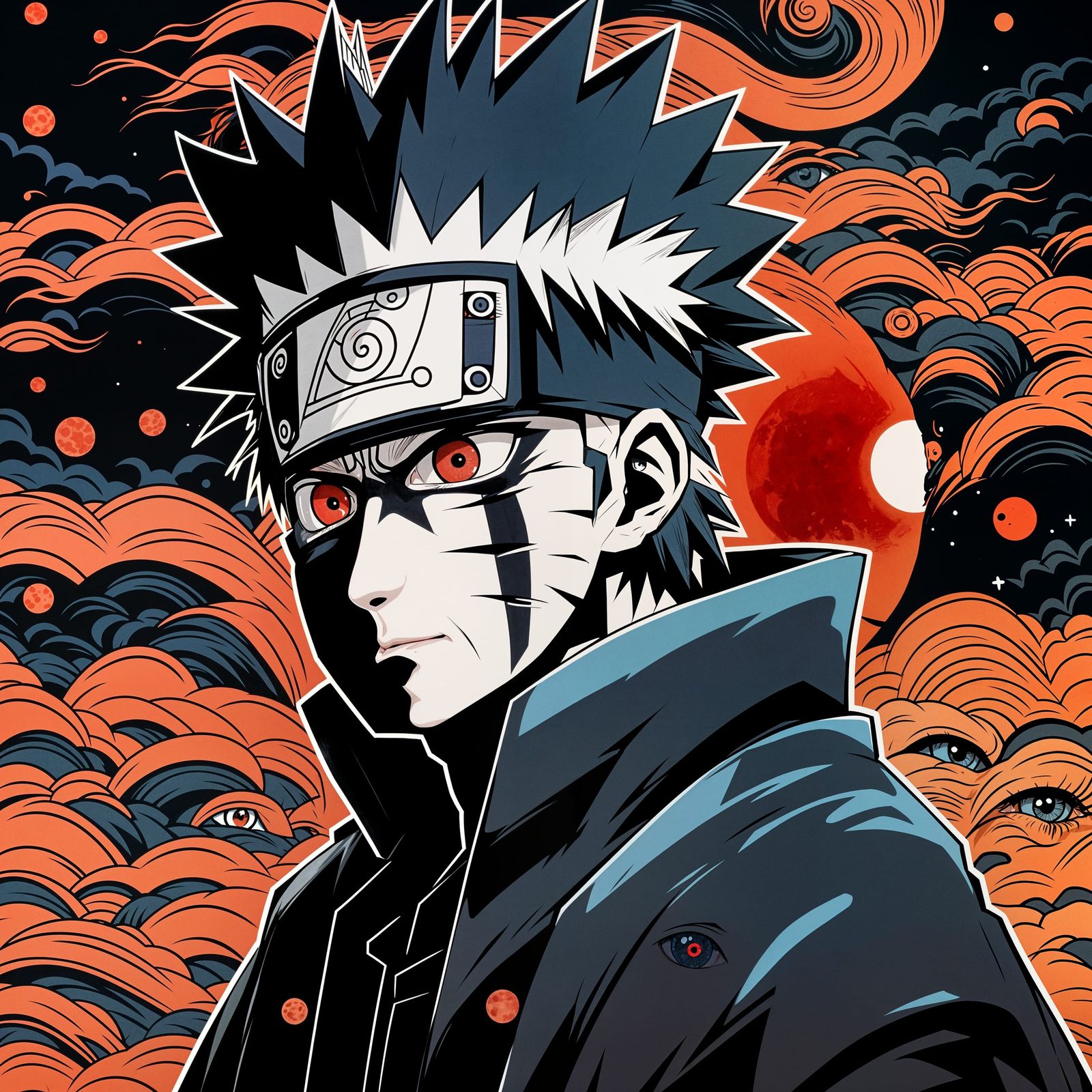 Obito Uchiha Gazing at a Red Moon