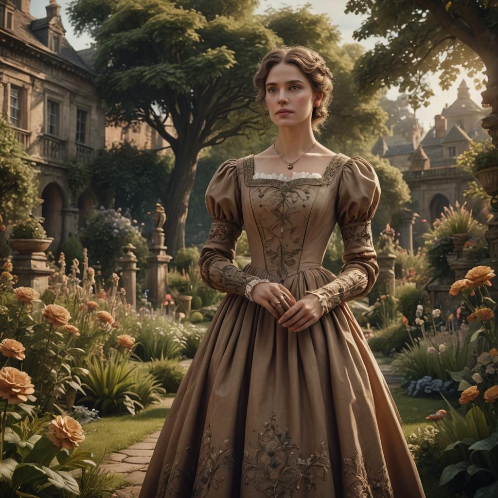 Woman in Regency Dress in Detailed Matte Painting