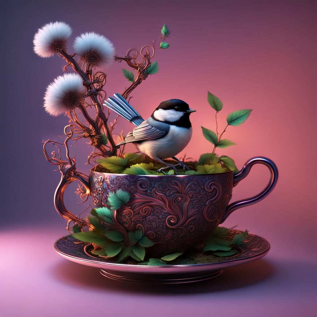 Chickadee in Teacup: Detailed 3D Visualization