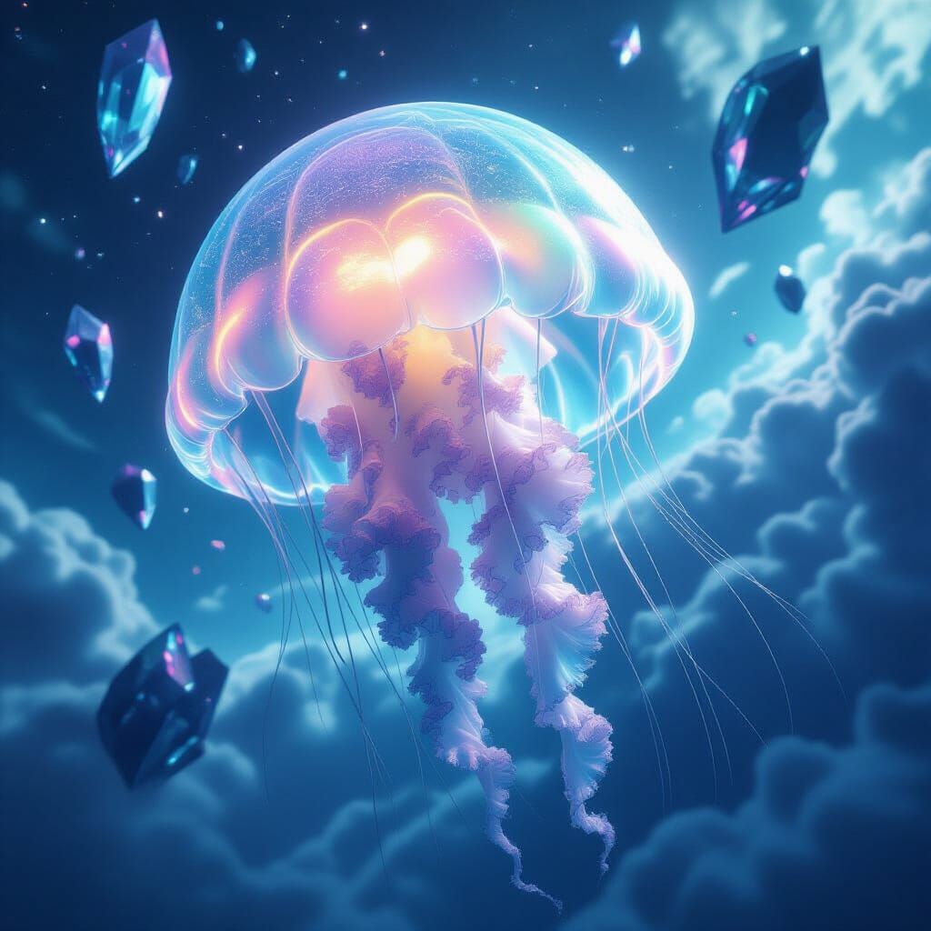 Bioluminescent Jellyfish Drifting Through Gas Giant Atmosphe...