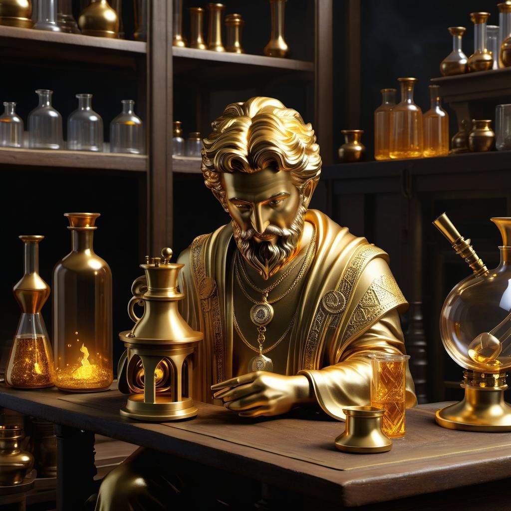 Golden Sorcerer Statue in Alchemist's Workshop