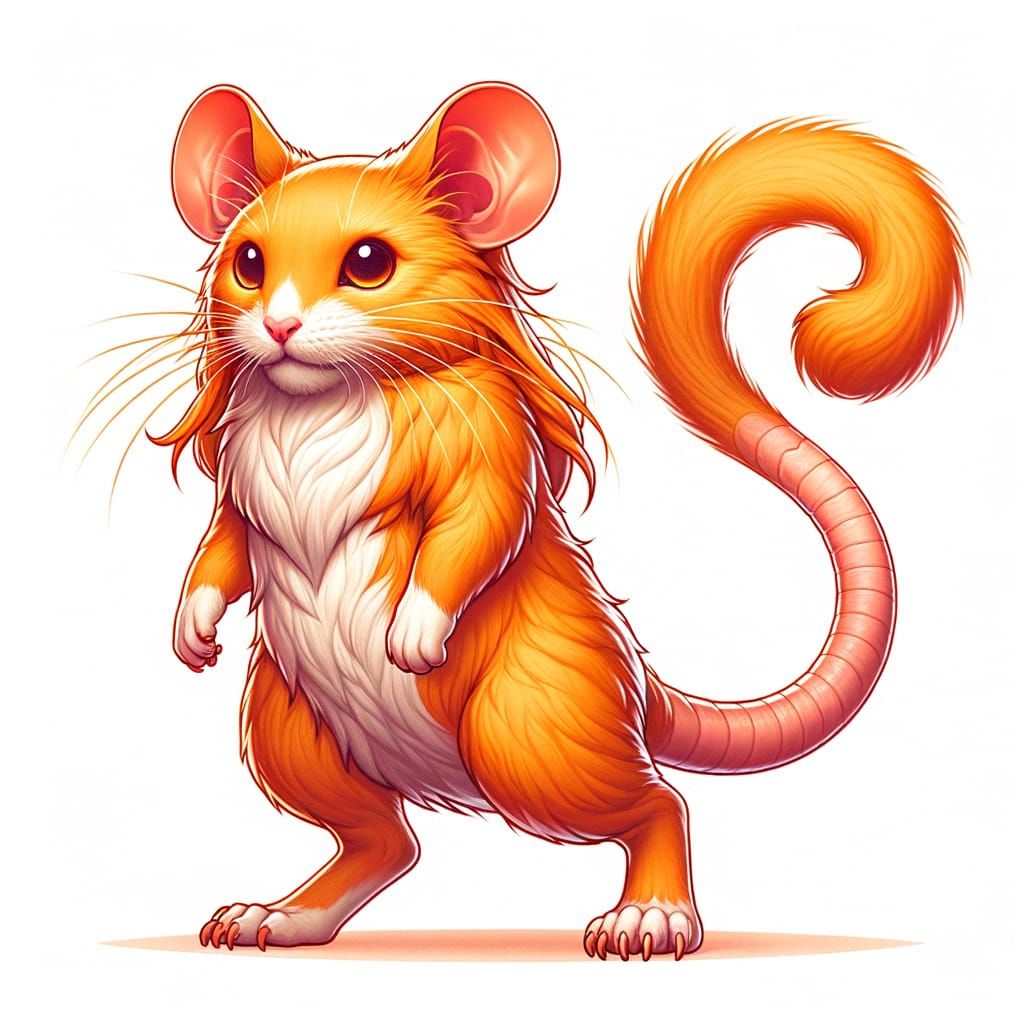 Orange Mouse-Cat Hybrid Creature Standing Upright