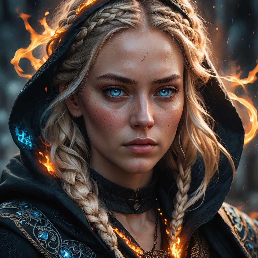 Hyperrealistic Portrait of a Woman in Firelight