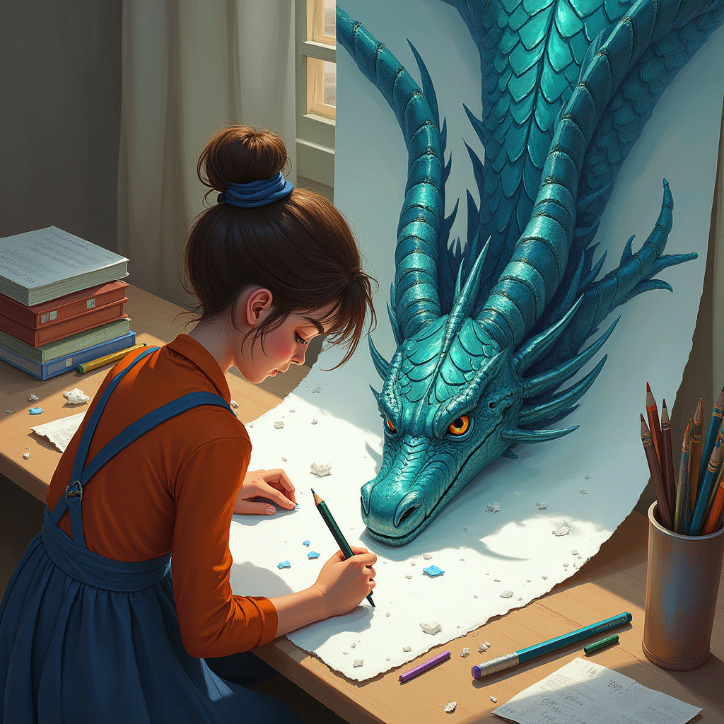 Girl Doodling Dragon: Fantasy Concept Art