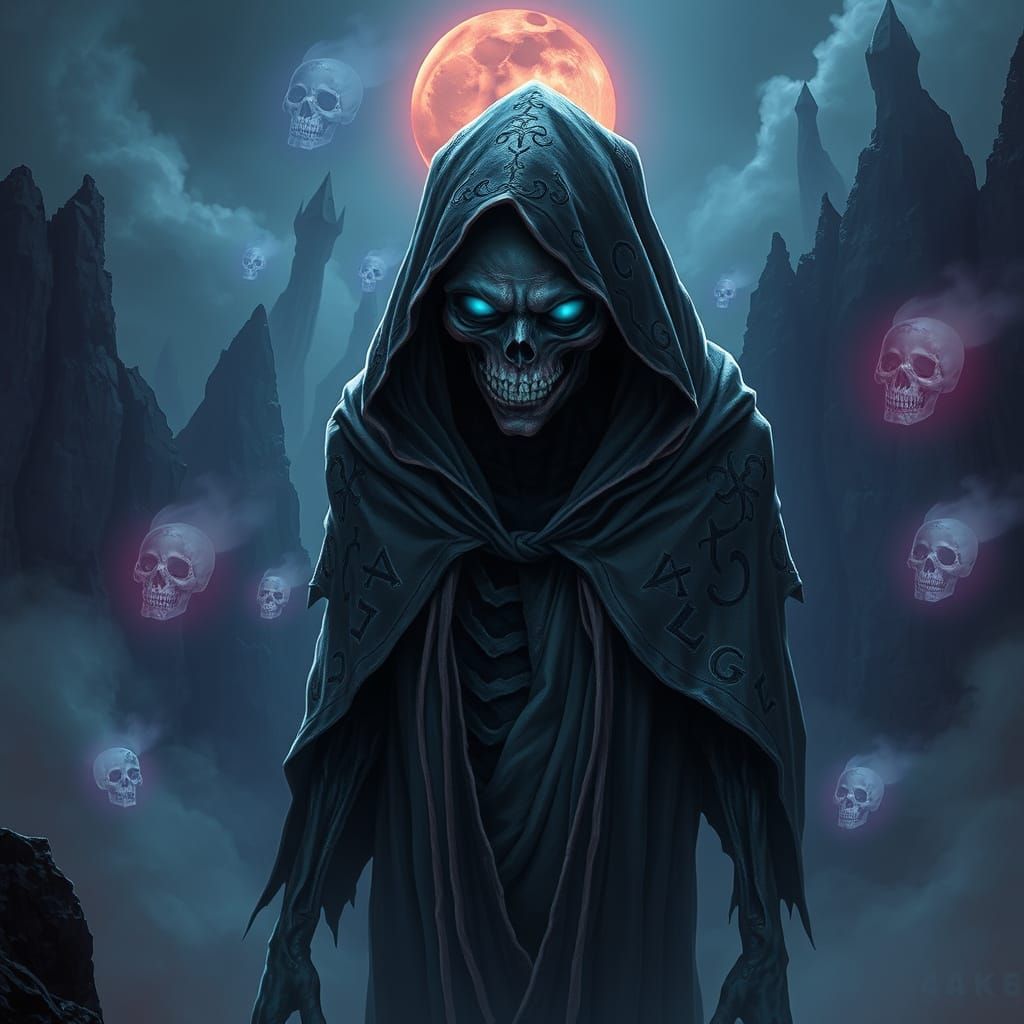 Ghostly Figure in Haunting, Dark Fantasy Landscape