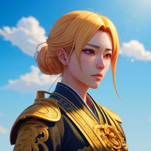 Golden Bard with Violin: Anime-Inspired 3D Art