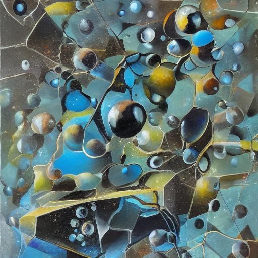 Surreal Cracked Sculpture with Jewels, Oil Painting