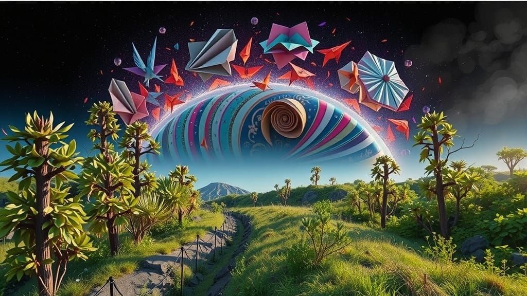 Surreal Origami Dreamscape in Volcanic Landscape Art