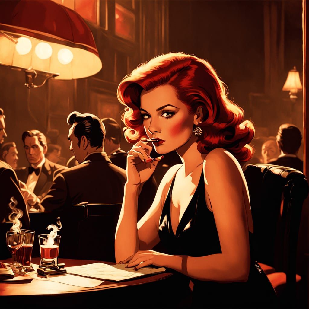 Film Noir Redhead at Jazz Club