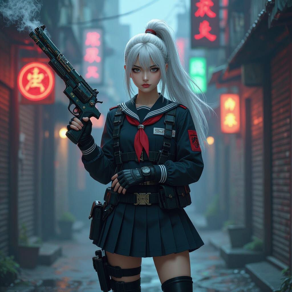 Anime Exorcist Girl in Cyberpunk Style