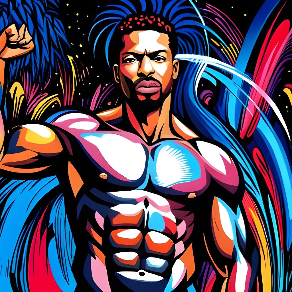 Vibrant Oil Painting: Handsome Man with Bold Afrocentric Fla...