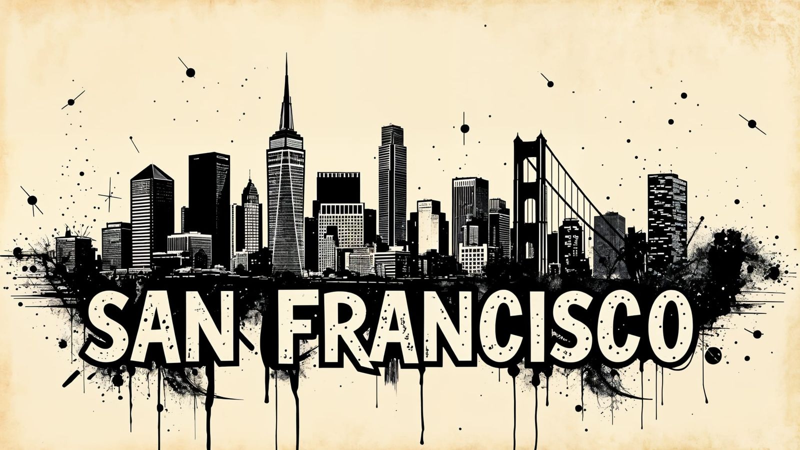 Abstract San Francisco Cityscape in Black Ink