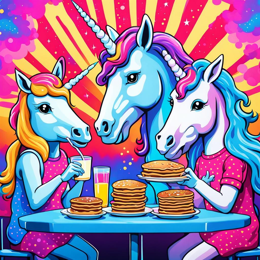 Unicorn Angels Breakfast in Cosmic Pop Art Style