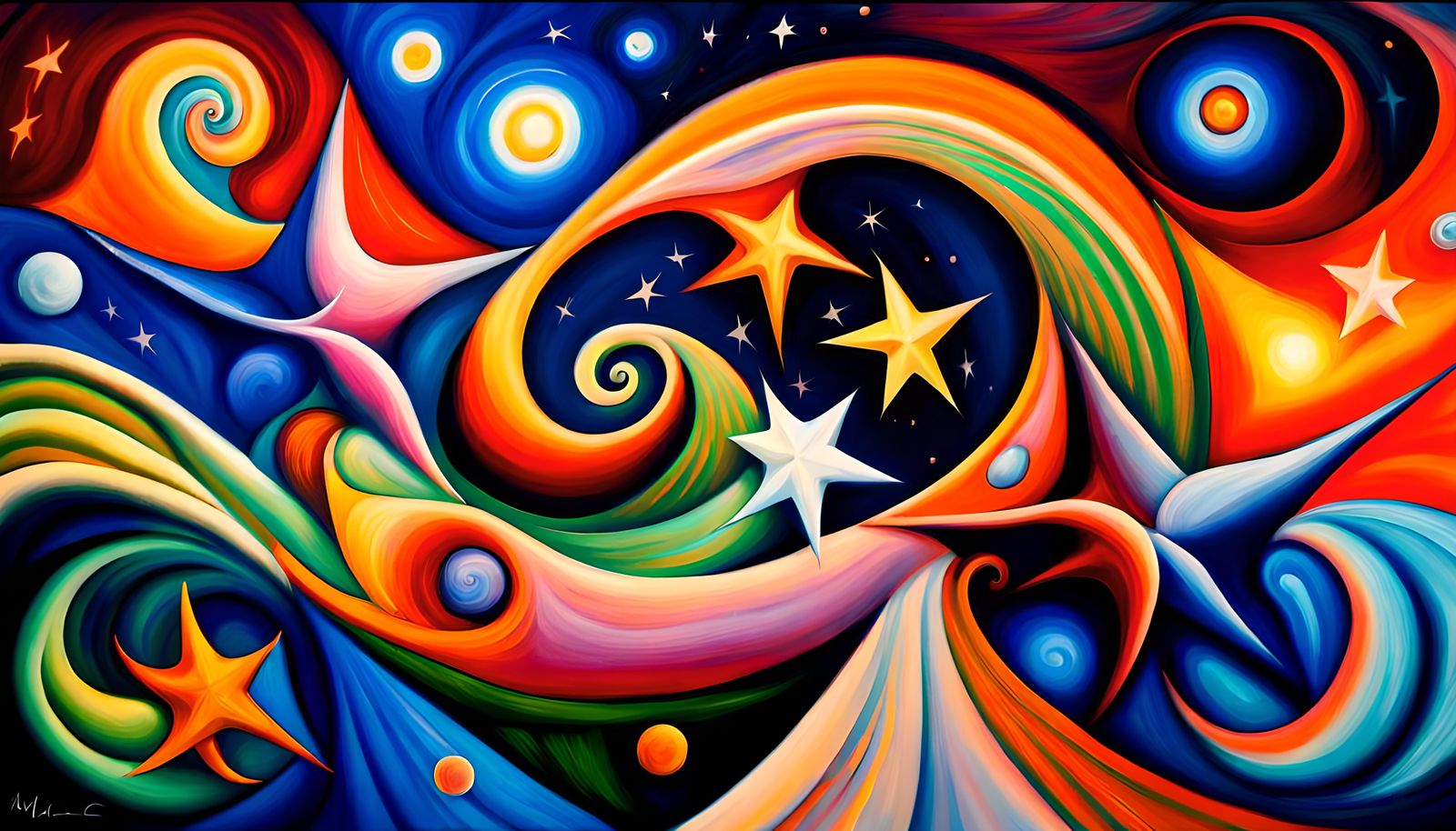 Swirling Stars in Cosmic Dance: Impasto Oil Painting