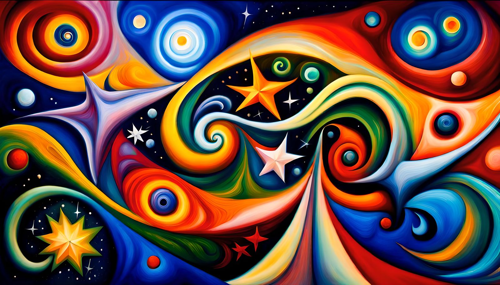 Swirling Stars in Cosmic Dance: Impasto Oil Painting