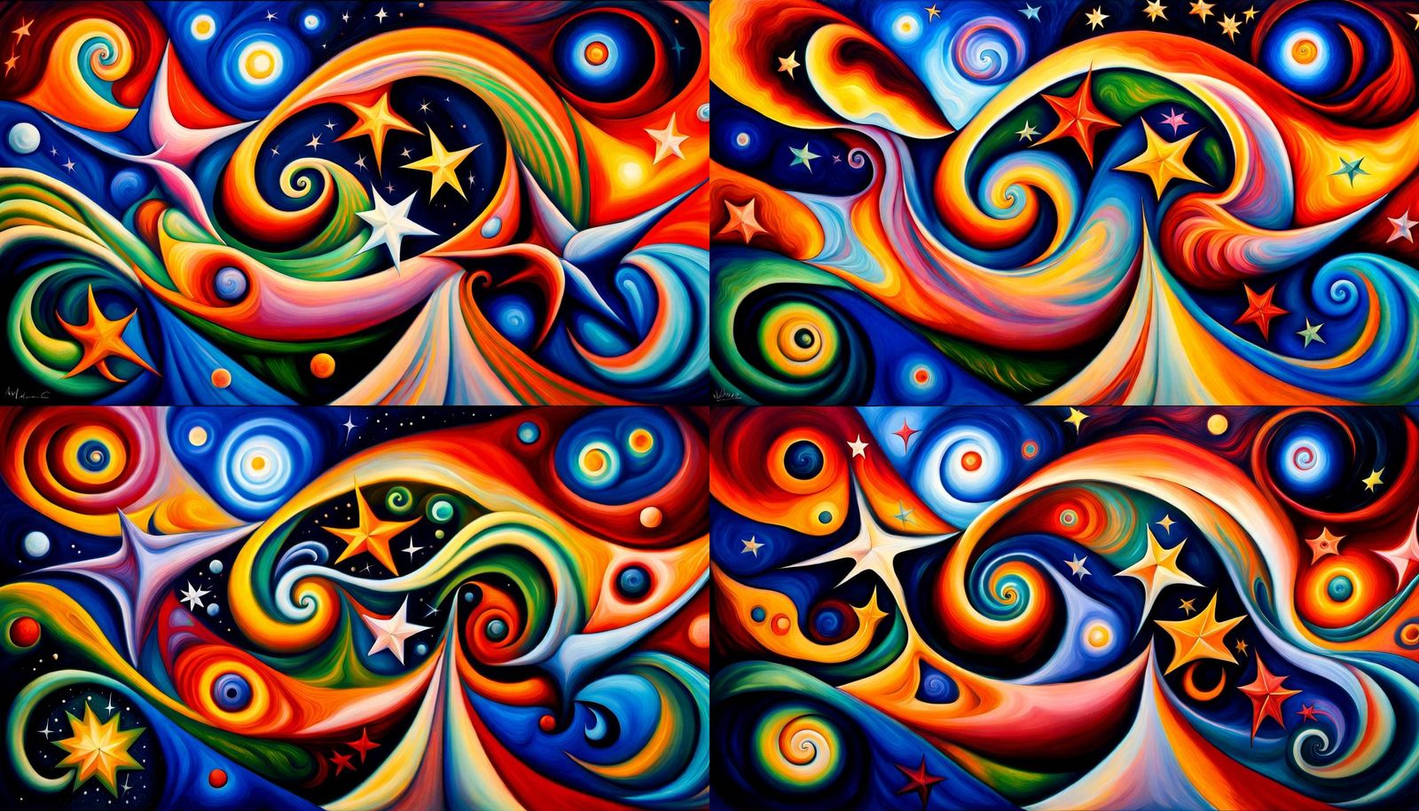 Cosmic Stars Dancing in Iridescent Impasto Painting