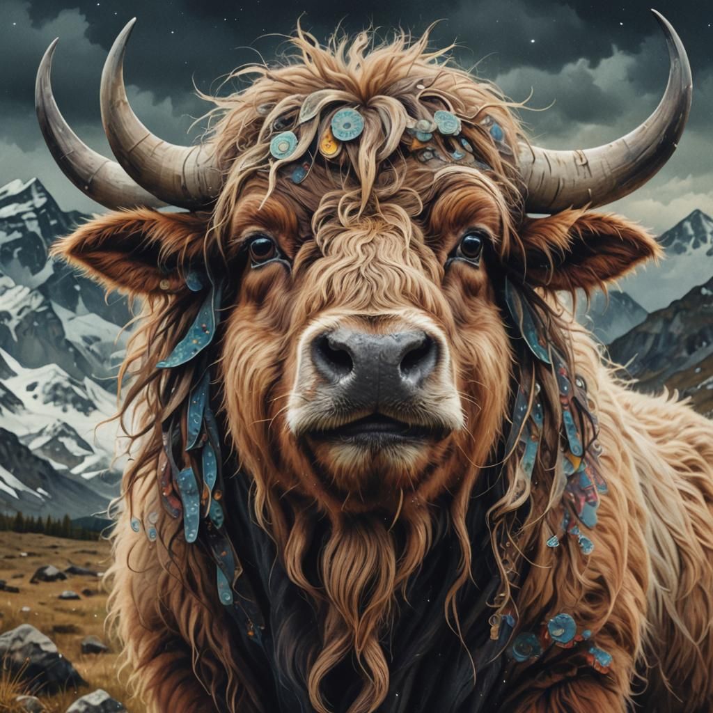 Adorable Tired Yak: Hyperdetailed Fairytale Portrait